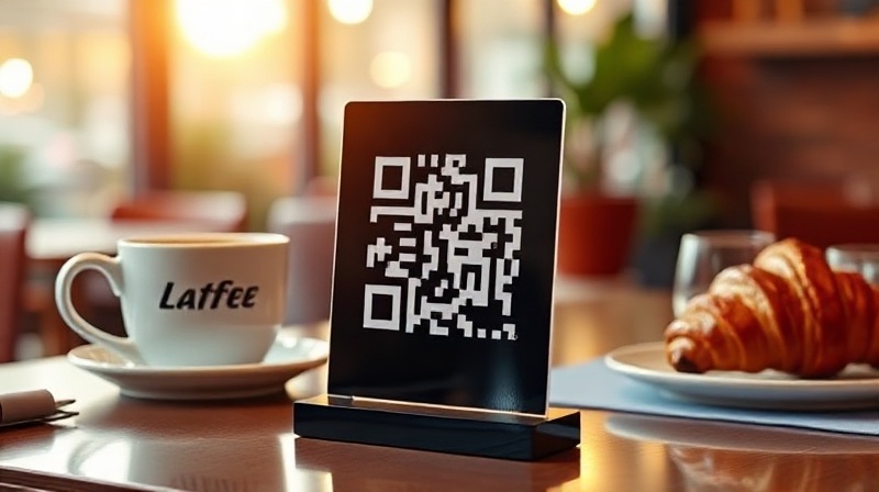 QR stand στο τραπέζι εστιατορίου — Waitex ψηφιακό μενού